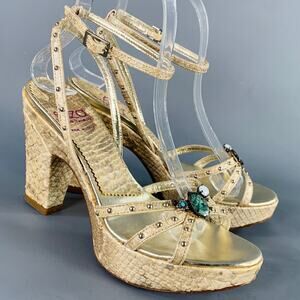 ELIZA Size 6 Beige Leather Embellishment Platform Sandals